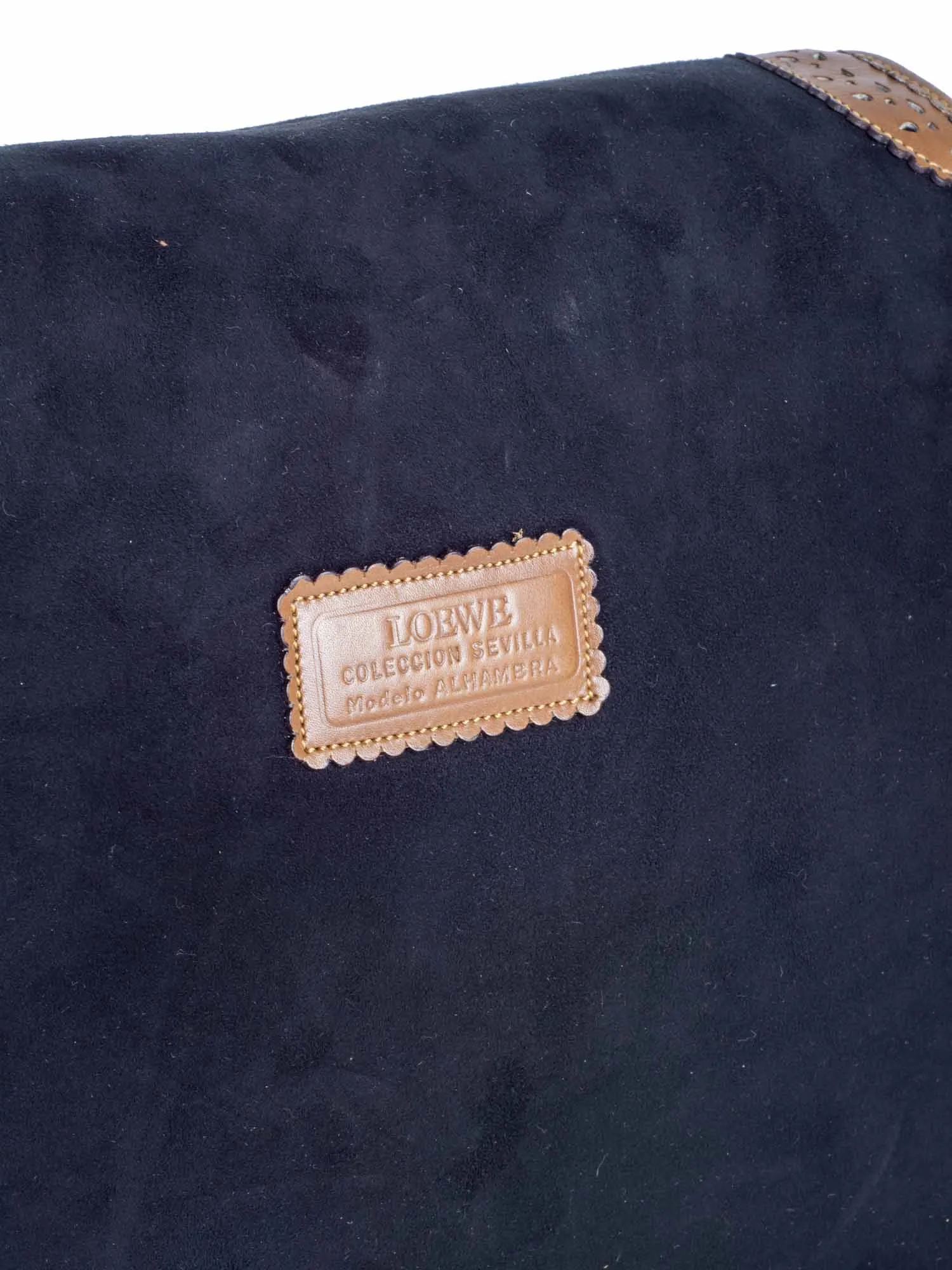 Loewe Anagram Logo Vintage Suede Leather Tassel Flap Messenger Bag Black Brown