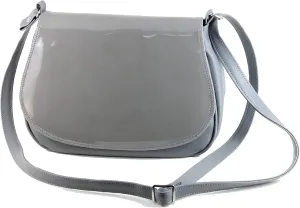 LONI Ladies Medium Patent PU Leather Shoulder Bag Saddle Bag, gray, m