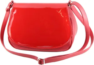 LONI Ladies Medium Patent PU Leather Shoulder Bag Saddle Bag, red, m