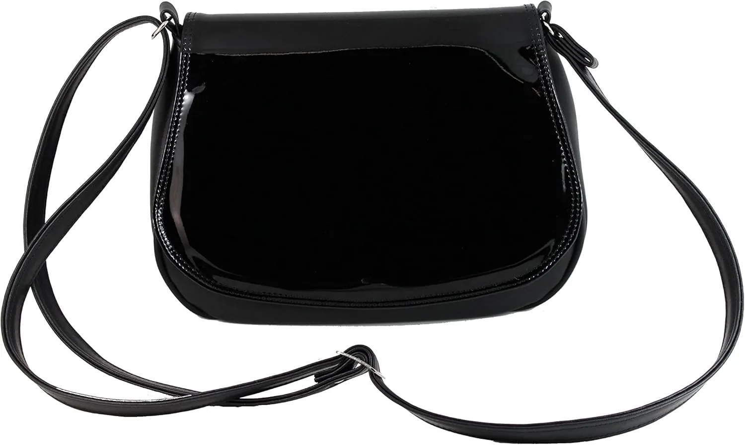 LONI Shoulder Bags for Women Handbag Shoulder Bag Saddle Bag Medium Patent PU Leather, black
