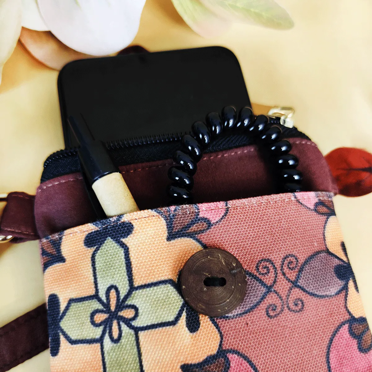 Loop Mobile Sling Bag-Yellow Flower