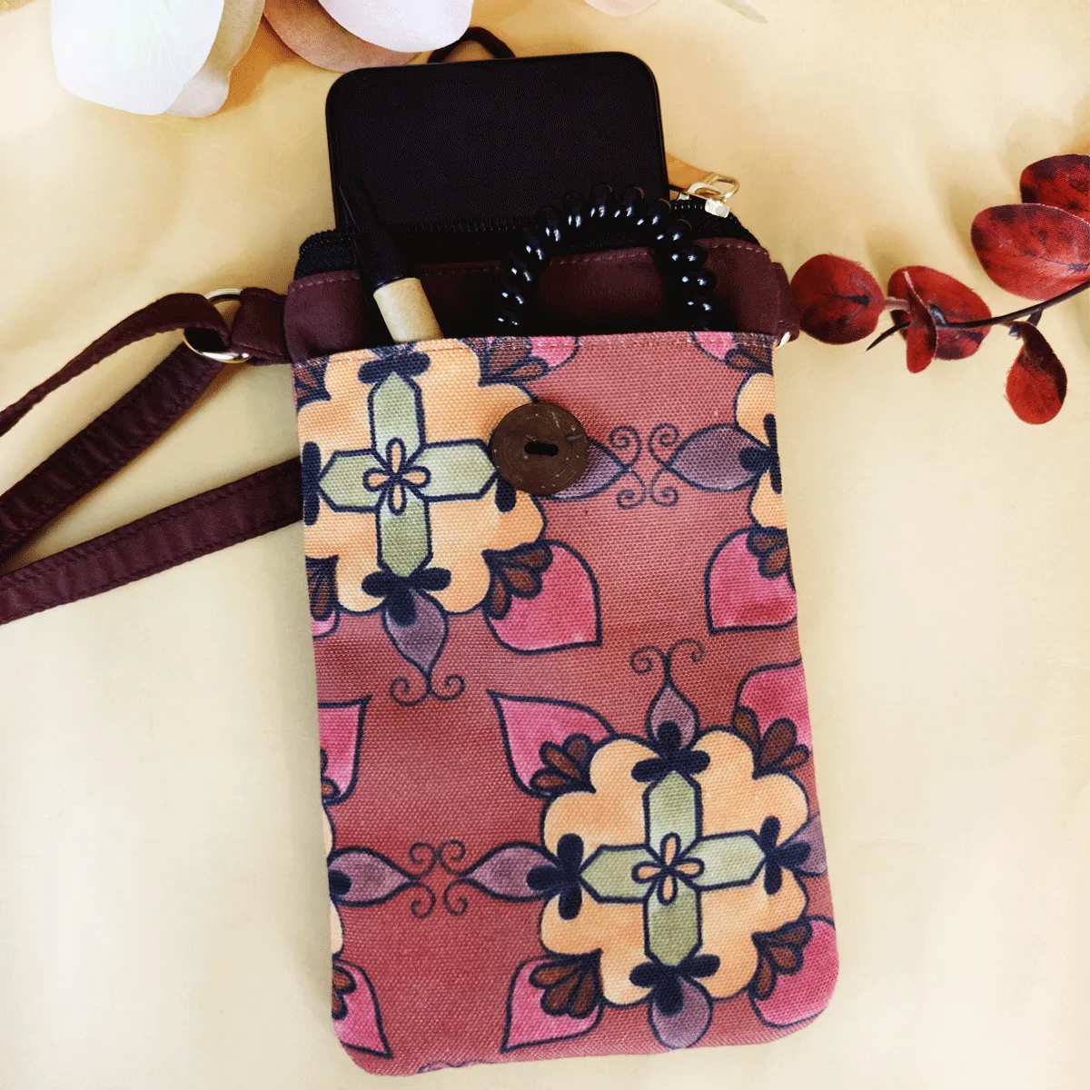 Loop Mobile Sling Bag-Yellow Flower