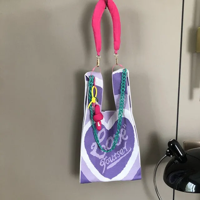 Love and Heart Knit Bags with Shoulder Strap Set