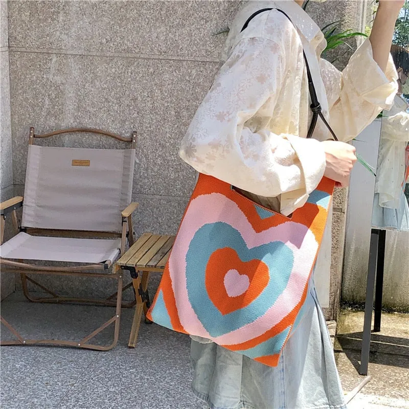 Love and Heart Knit Bags with Shoulder Strap Set