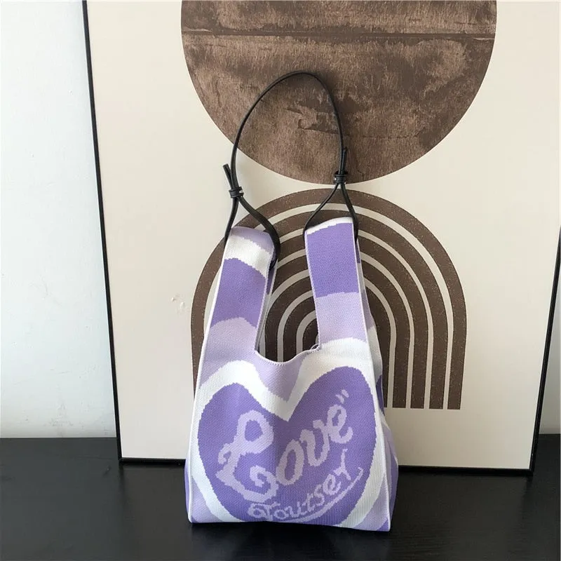 Love and Heart Knit Bags with Shoulder Strap Set