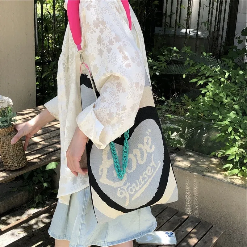Love and Heart Knit Bags with Shoulder Strap Set