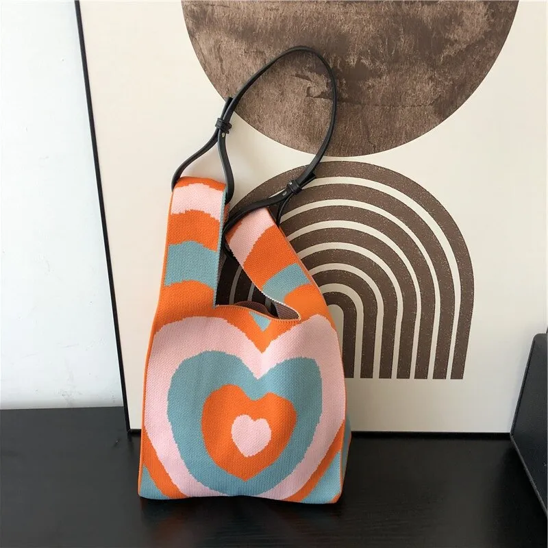Love and Heart Knit Bags with Shoulder Strap Set
