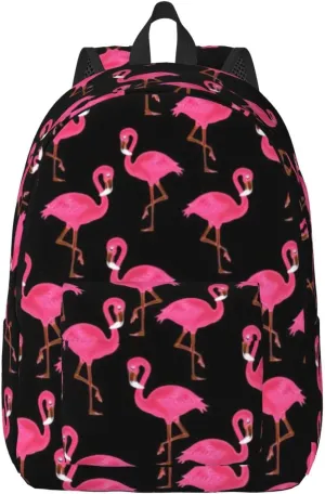 Lovely Pinks Flamingos Print Canvas Backpack Women,Mens Travel Casual Daypack Bookbag For Laptop Work Travel Hiking