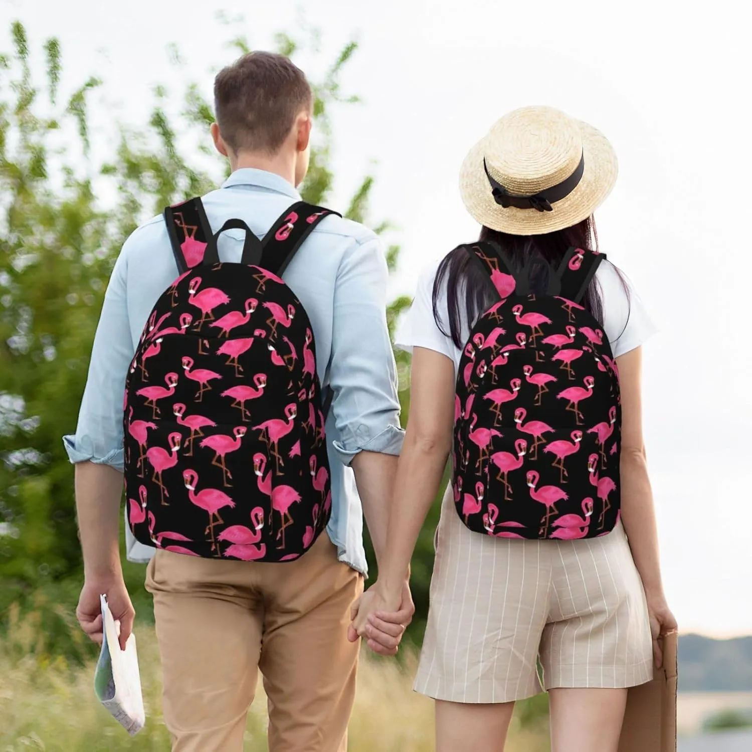 Lovely Pinks Flamingos Print Canvas Backpack Women,Mens Travel Casual Daypack Bookbag For Laptop Work Travel Hiking