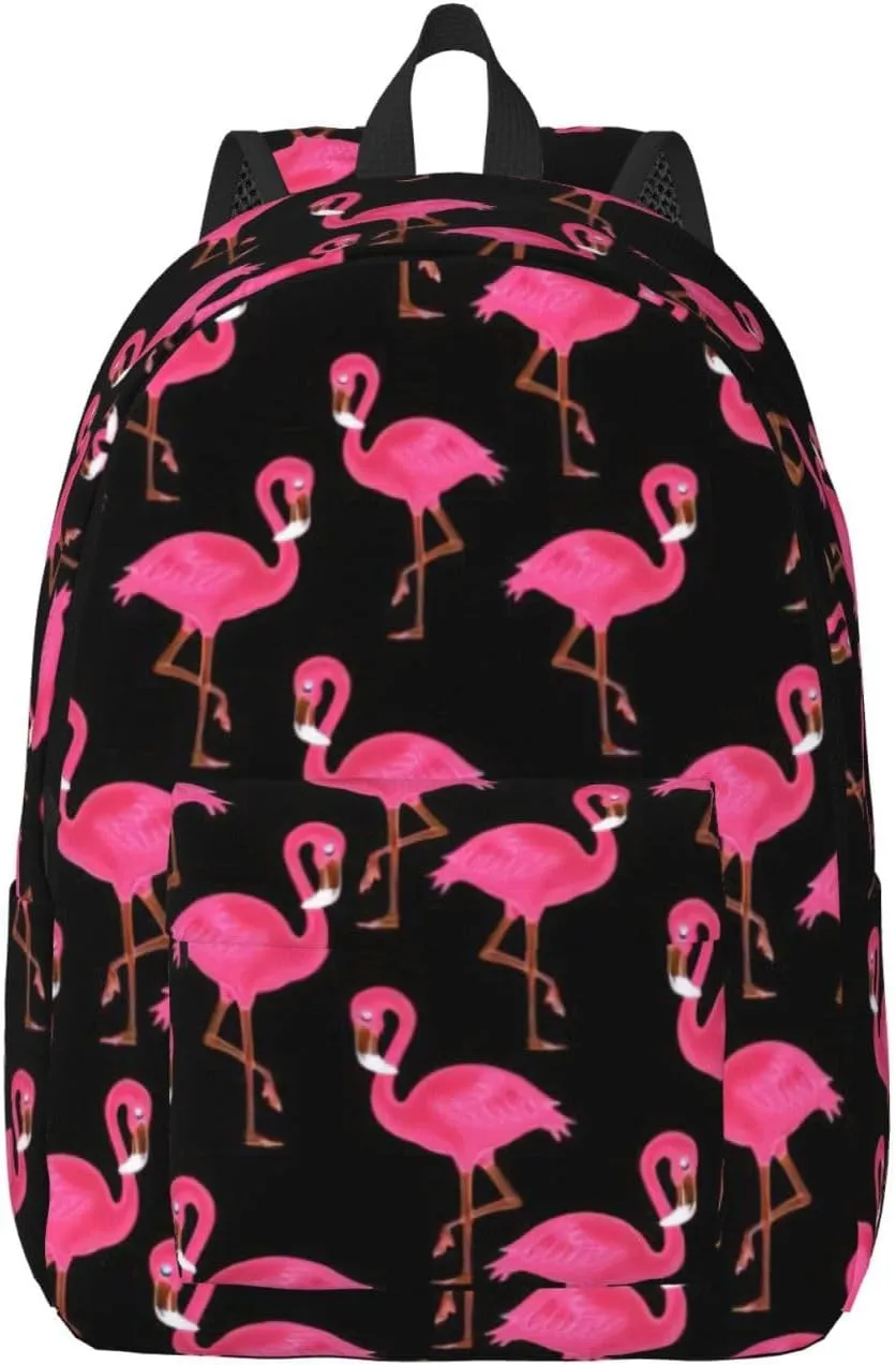 Lovely Pinks Flamingos Print Canvas Backpack Women,Mens Travel Casual Daypack Bookbag For Laptop Work Travel Hiking