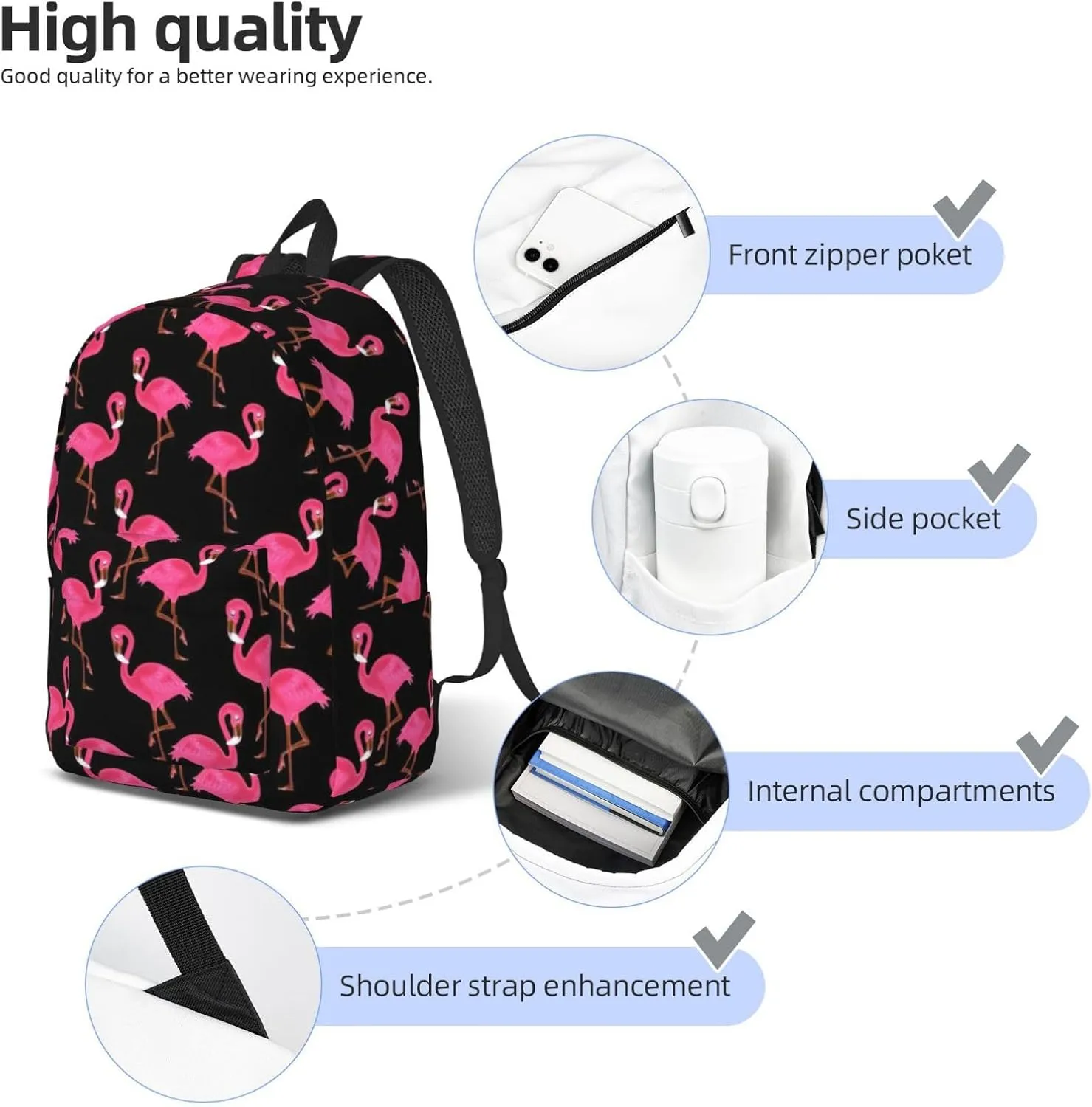 Lovely Pinks Flamingos Print Canvas Backpack Women,Mens Travel Casual Daypack Bookbag For Laptop Work Travel Hiking