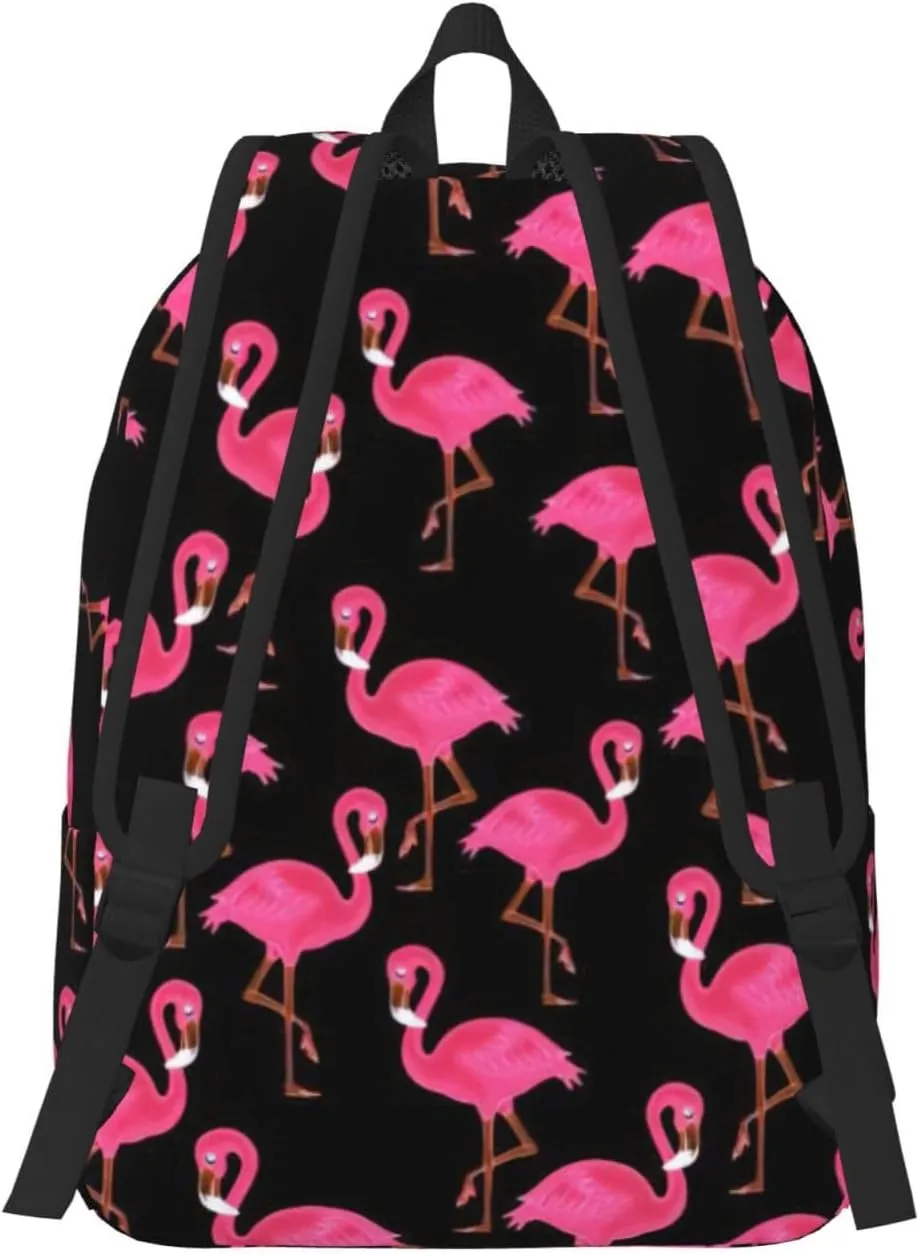 Lovely Pinks Flamingos Print Canvas Backpack Women,Mens Travel Casual Daypack Bookbag For Laptop Work Travel Hiking