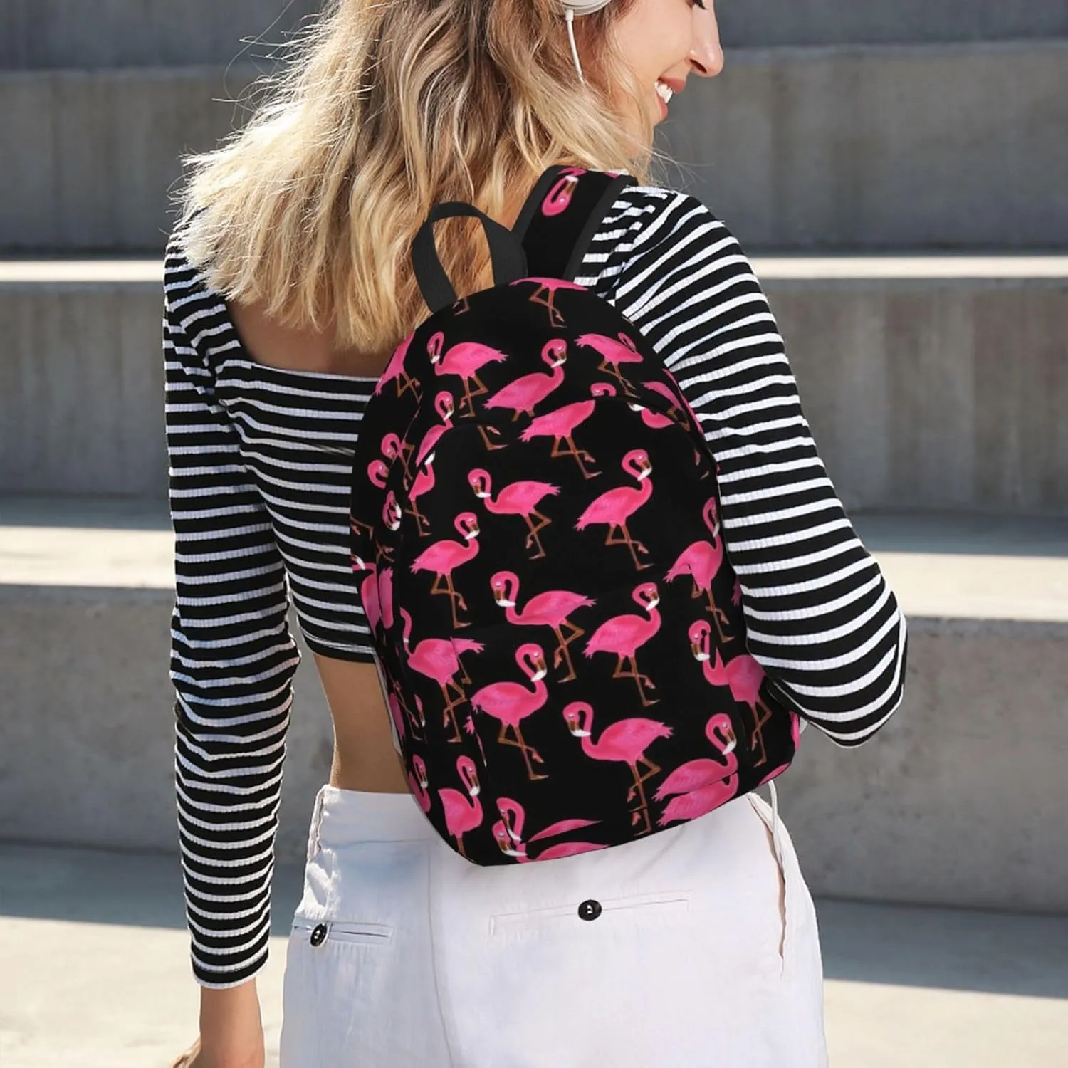 Lovely Pinks Flamingos Print Canvas Backpack Women,Mens Travel Casual Daypack Bookbag For Laptop Work Travel Hiking