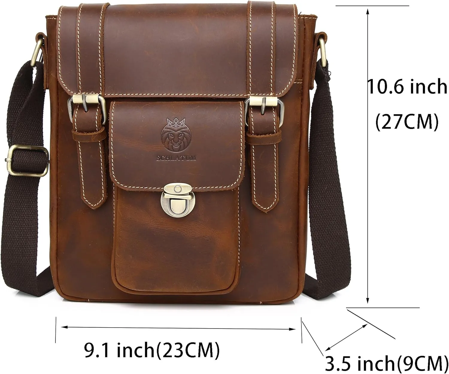 LUKZIJAES Genuine Leather Messenger Bag for Men Sling Shoulder Bags Flap Vintage Crocodile Embossed Business Handbag