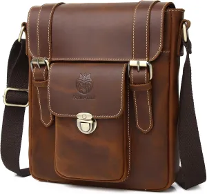LUKZIJAES Genuine Leather Messenger Bag for Men Sling Shoulder Bags Flap Vintage Crocodile Embossed Business Handbag