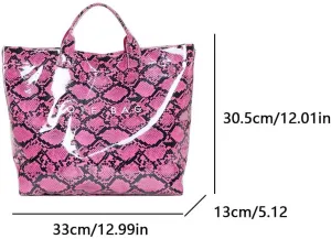 Lushandy Tote Bag for Women Large Letters Print Tote Bags Animal Pattern Plastic Tote Bag Trendy Pvc Tote Bags Hobo Handbag