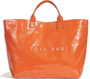Lushandy Tote Bags for Women PVC Tote Bags Large Plastic Designer Bags with Purse Scarf Letters Printed Trendy Hobo Handbag