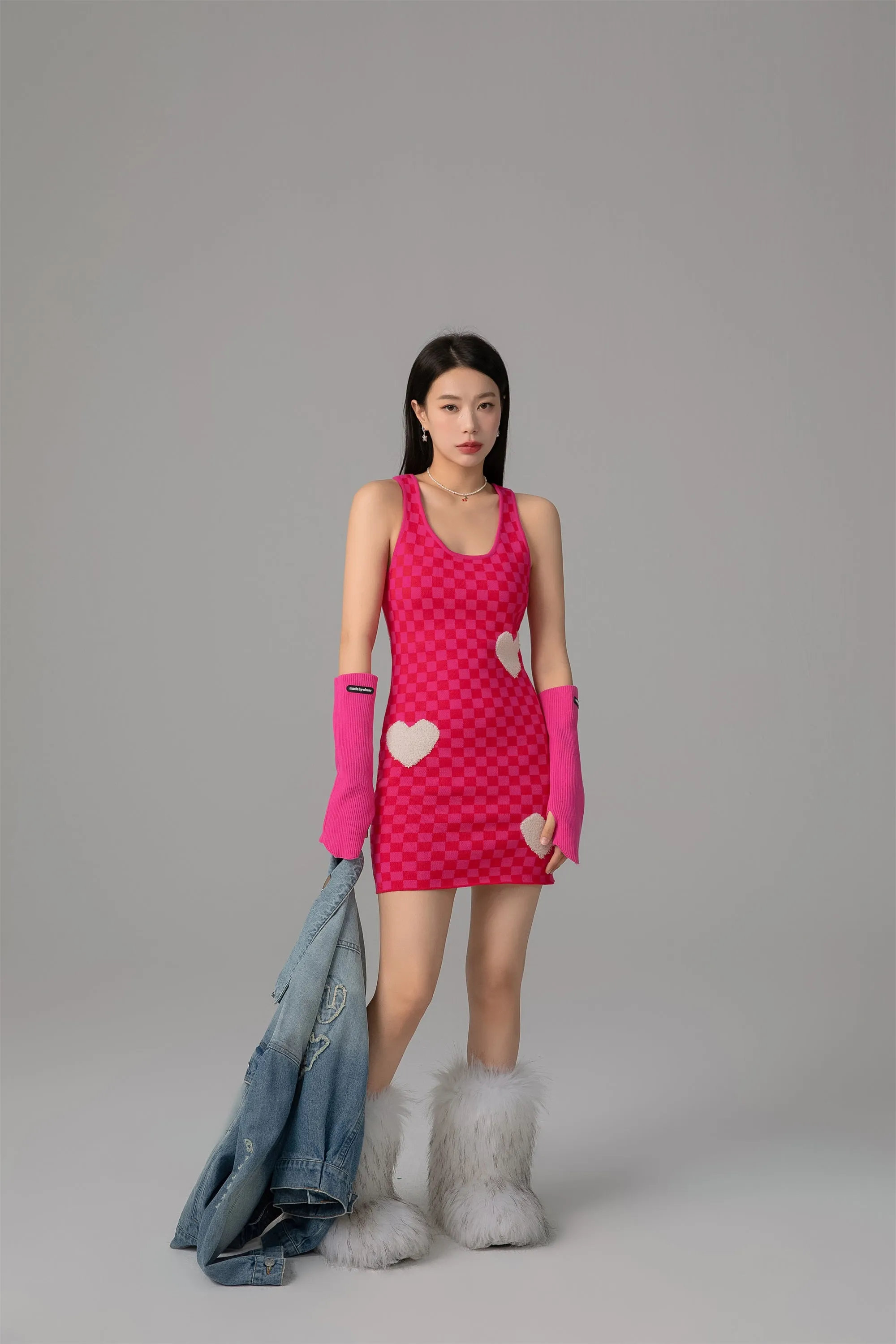 Luv U 2 Checker Print Heart Mini Dress