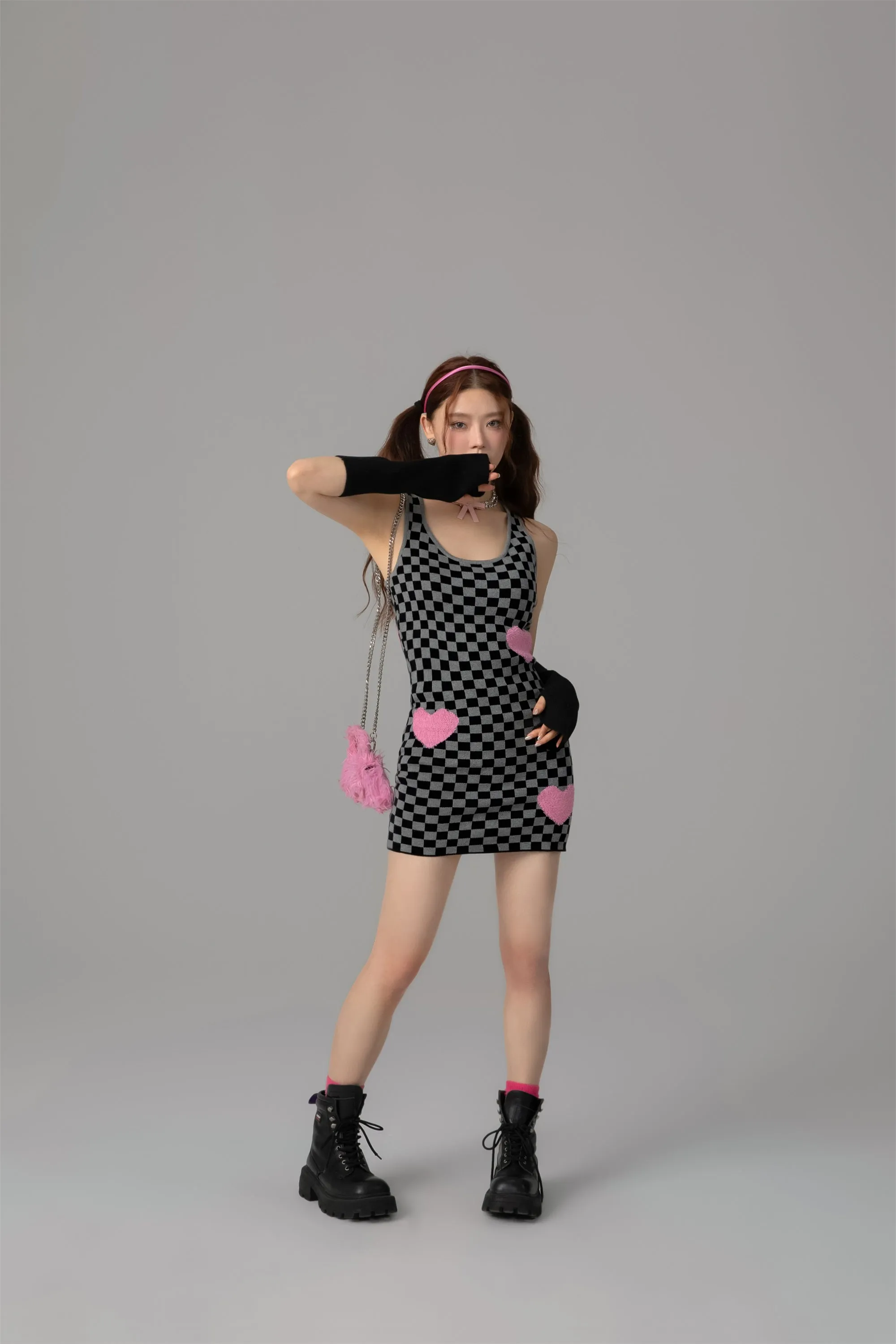 Luv U 2 Checker Print Heart Mini Dress