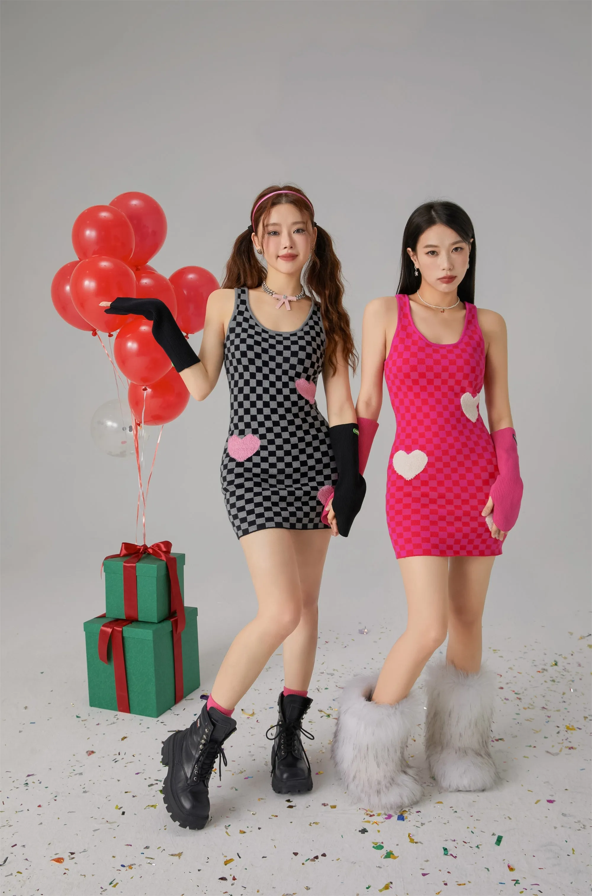 Luv U 2 Checker Print Heart Mini Dress