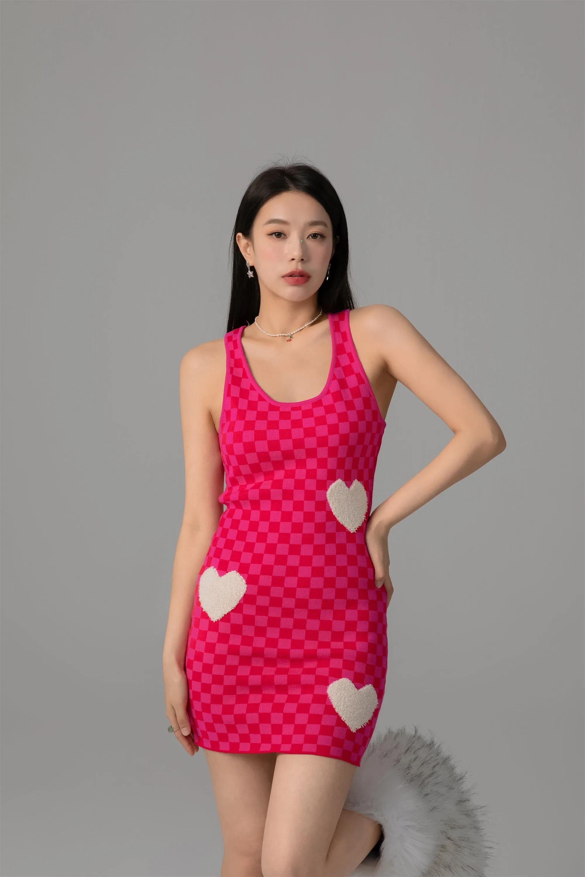 Luv U 2 Checker Print Heart Mini Dress