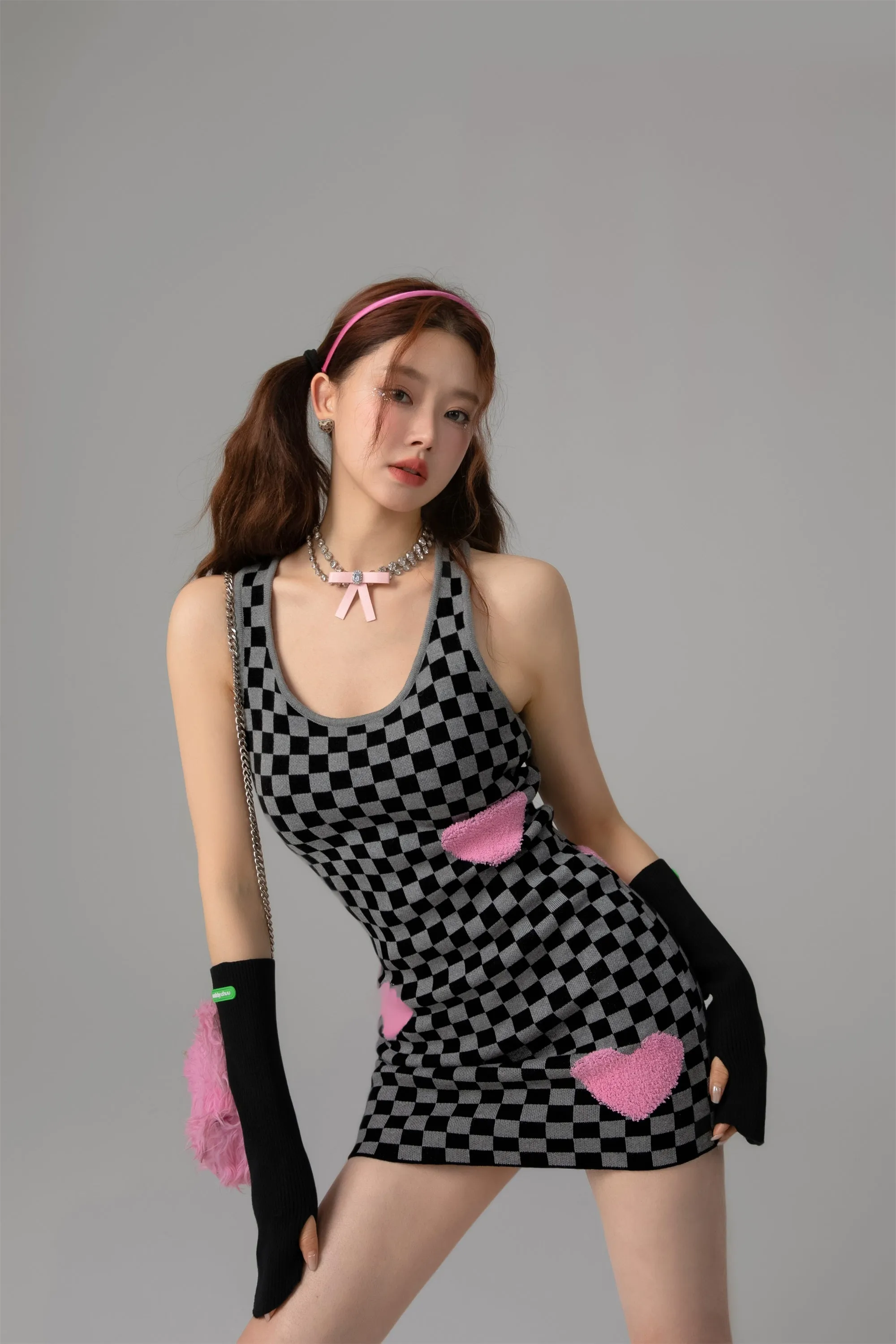 Luv U 2 Checker Print Heart Mini Dress