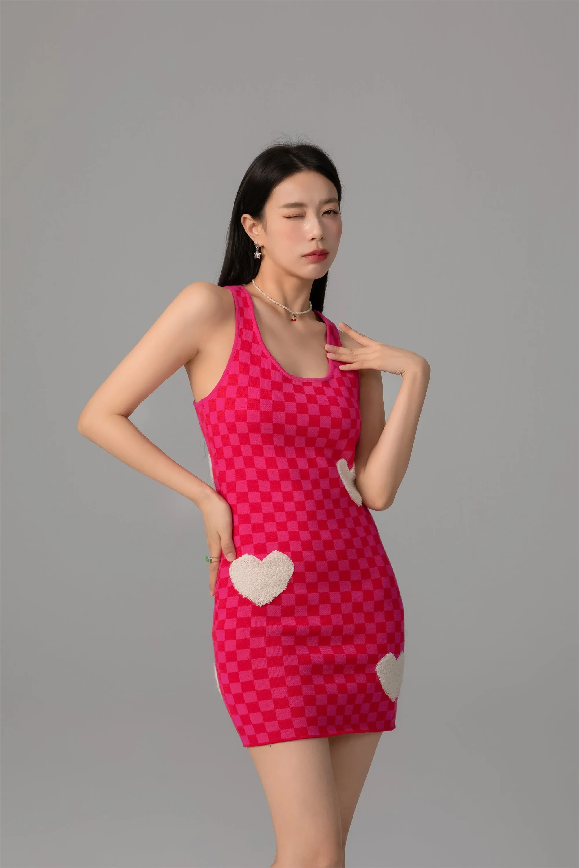 Luv U 2 Checker Print Heart Mini Dress