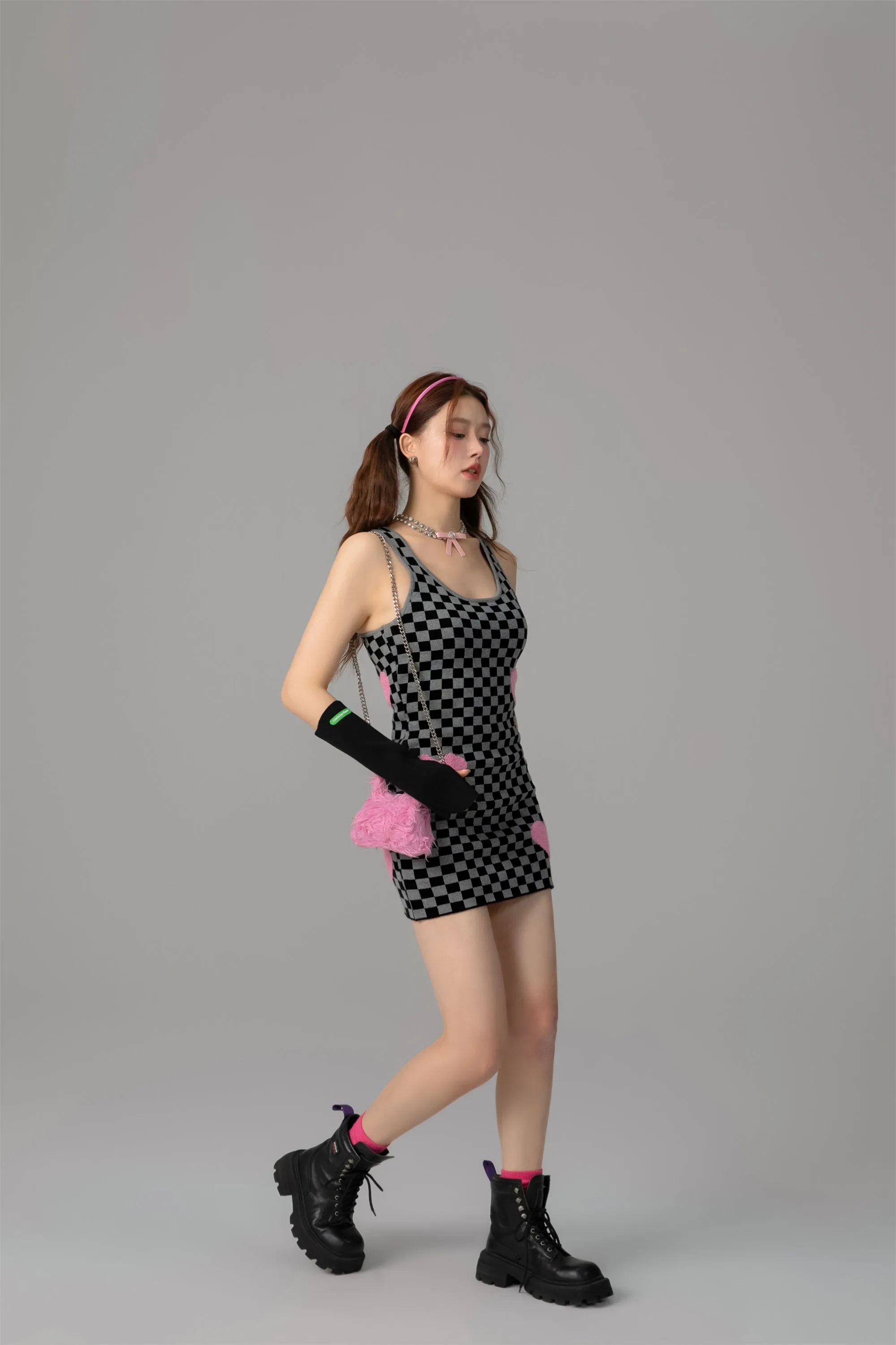 Luv U 2 Checker Print Heart Mini Dress