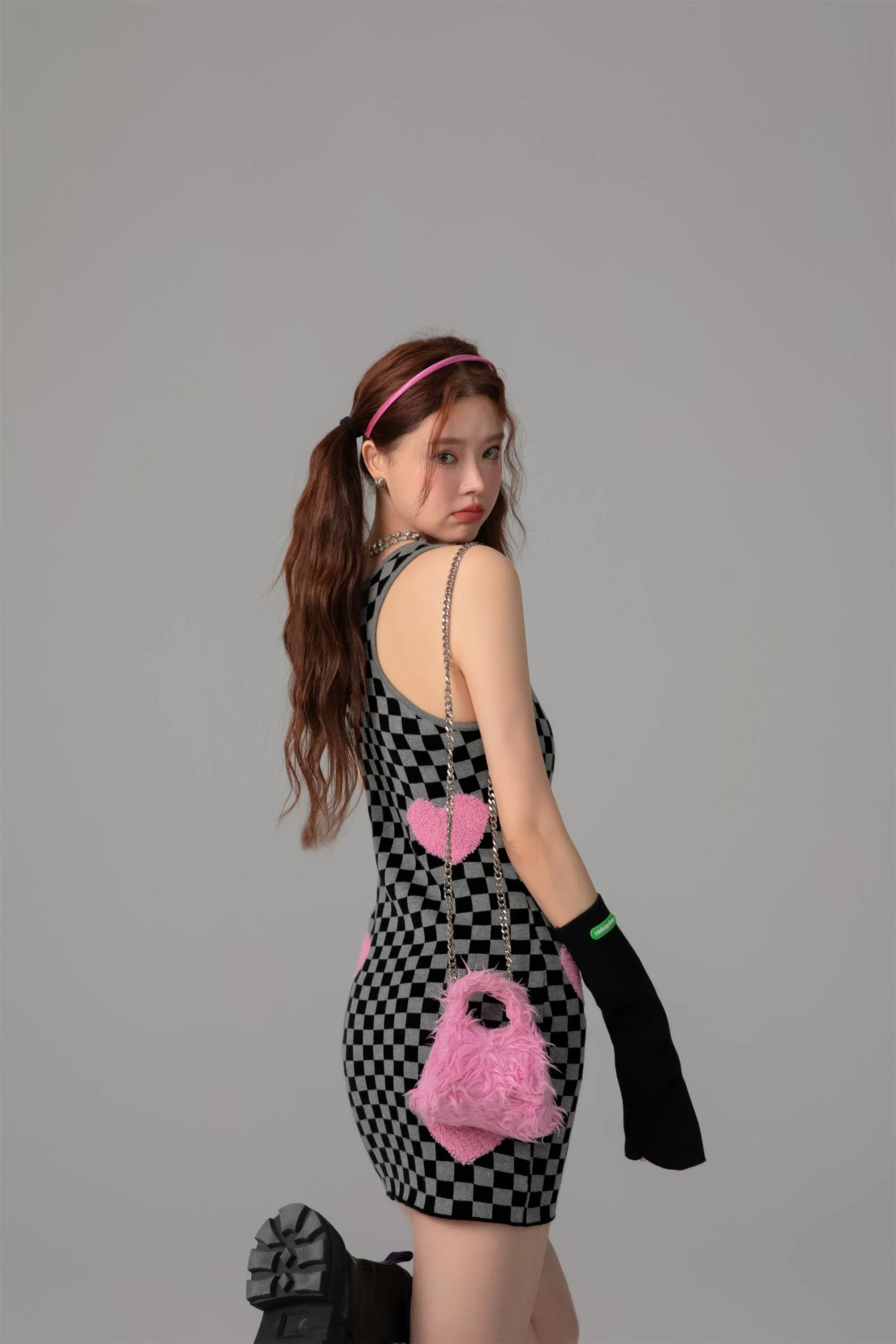 Luv U 2 Checker Print Heart Mini Dress