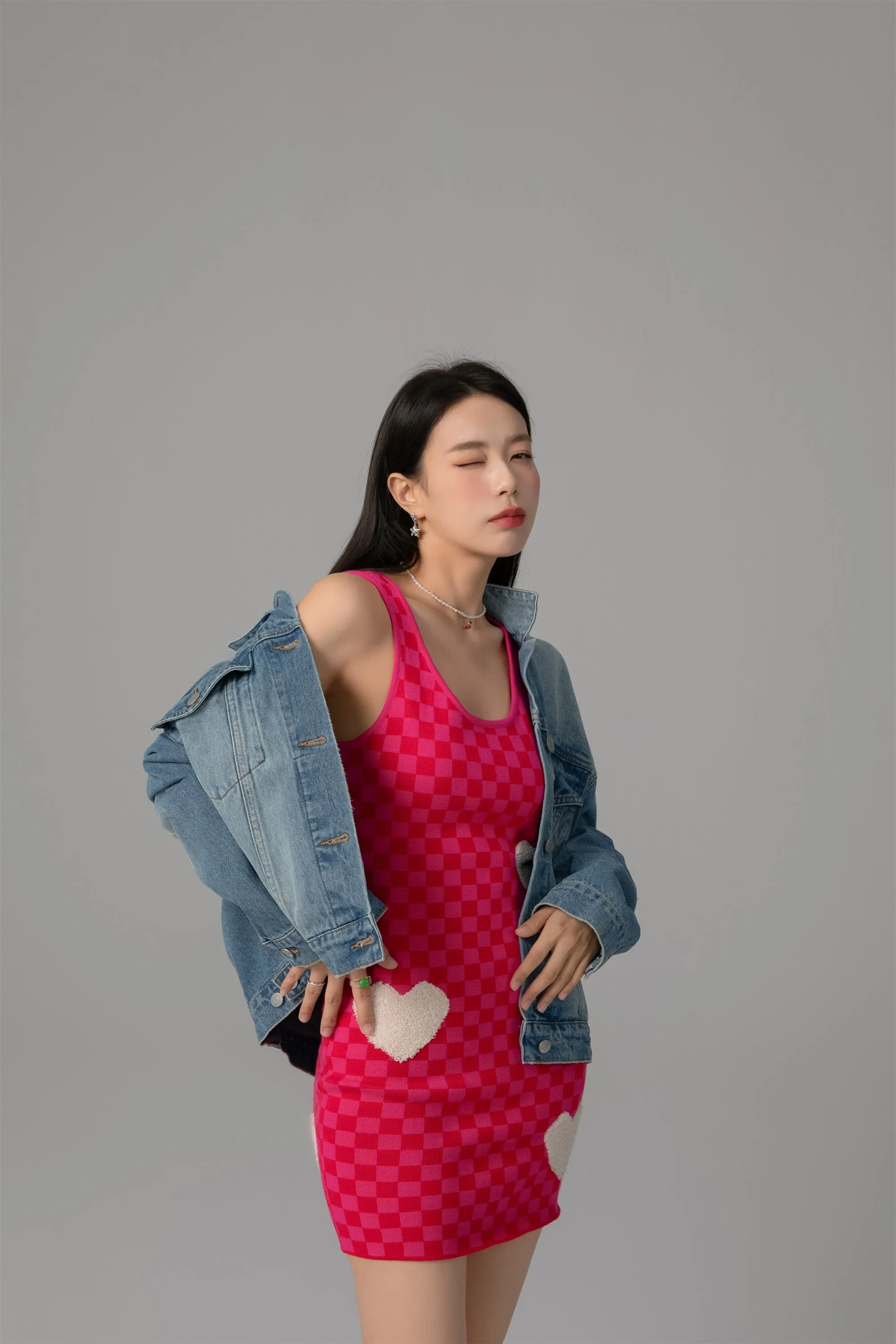 Luv U 2 Checker Print Heart Mini Dress