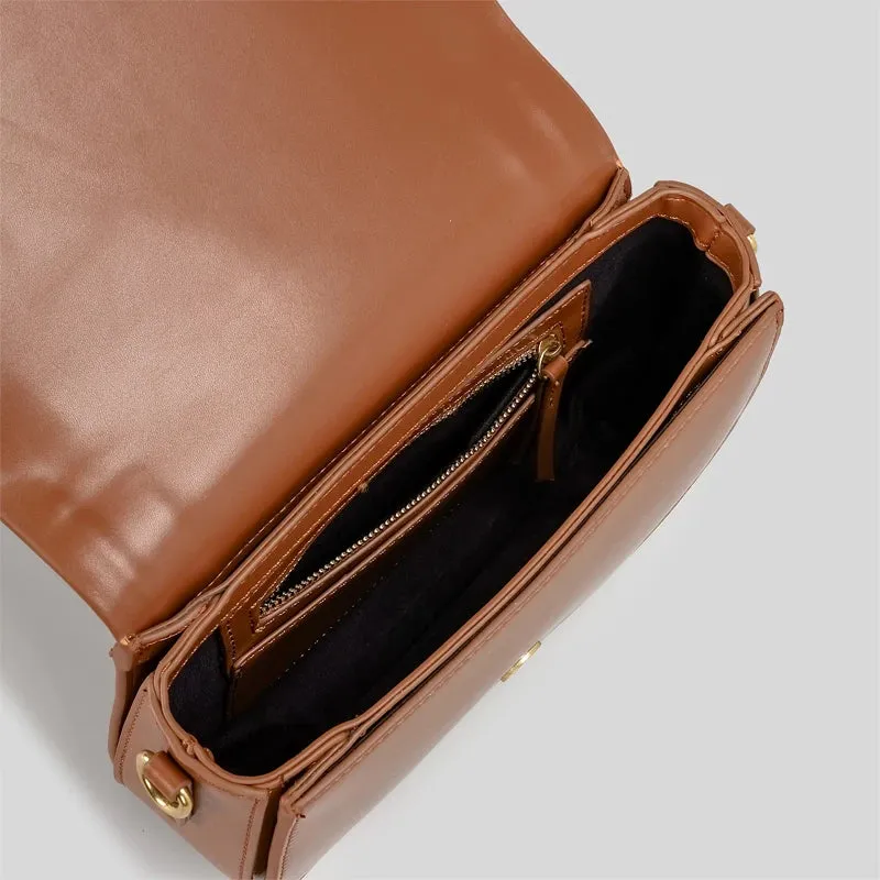 Luxury High Quality Leather Women's Fashion Flap Saddle Shoulder Handbag Purse Wide Strap Crossbody Messenger Bags