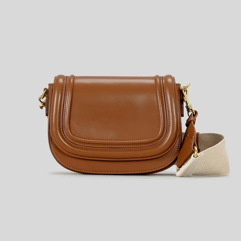 Luxury High Quality Leather Women's Fashion Flap Saddle Shoulder Handbag Purse Wide Strap Crossbody Messenger Bags