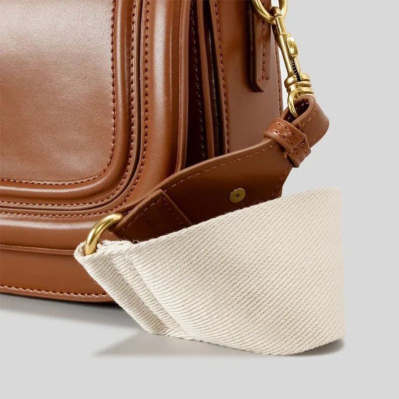 Luxury High Quality Leather Women's Fashion Flap Saddle Shoulder Handbag Purse Wide Strap Crossbody Messenger Bags