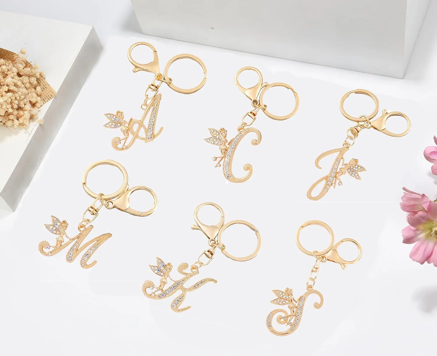 LVYOUME Initial Letter Keychain Bag Charms for Women, Cute Personalized Gold Key Chains for Girls, Gold-angel-c