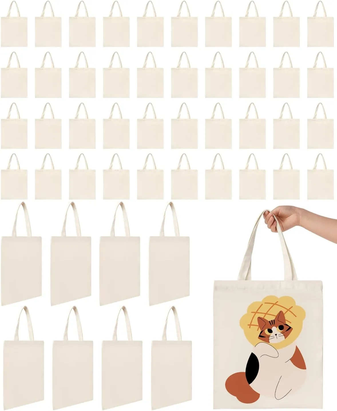 Lzerking Canvas Tote Bag Bulk 50 Pack 13x15 Inches Medium Sublimation Tote Bags, 10oz Lightweight Reusable Grocery Shopping Cloth Bags for Office, Market, Gift