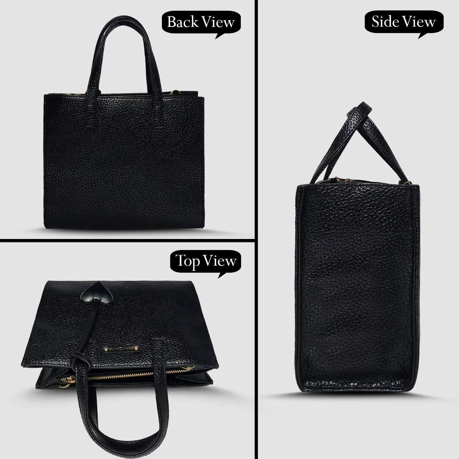 MANDAVA Women's/Ladies Top Handle PU Leather Handbag, Shoulder Bag with Tussle (Black)