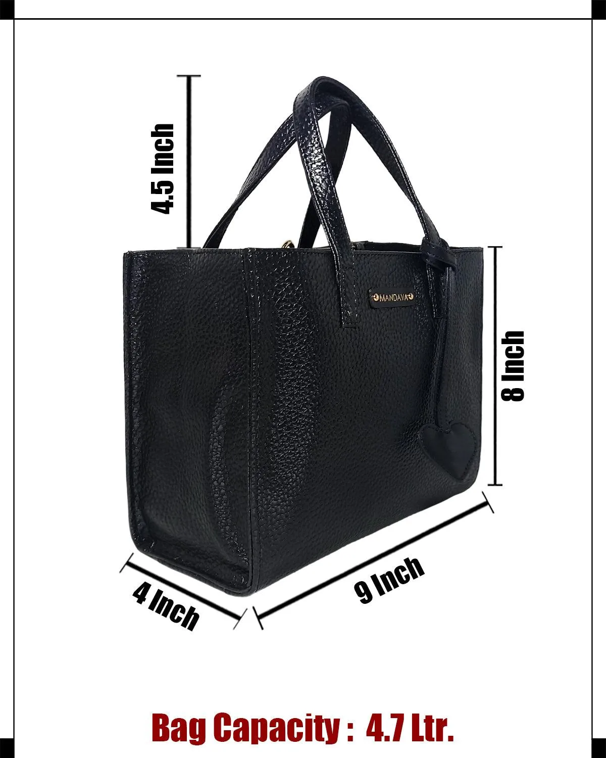MANDAVA Women's/Ladies Top Handle PU Leather Handbag, Shoulder Bag with Tussle (Black)