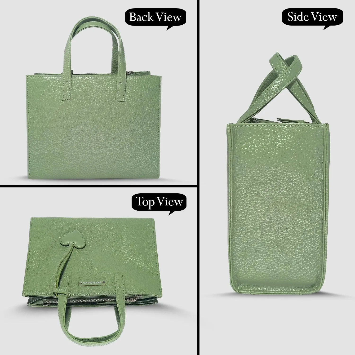 MANDAVA Women's/Ladies Top Handle PU Leather Handbag, Shoulder Bag with Tussle (Terrain Green)