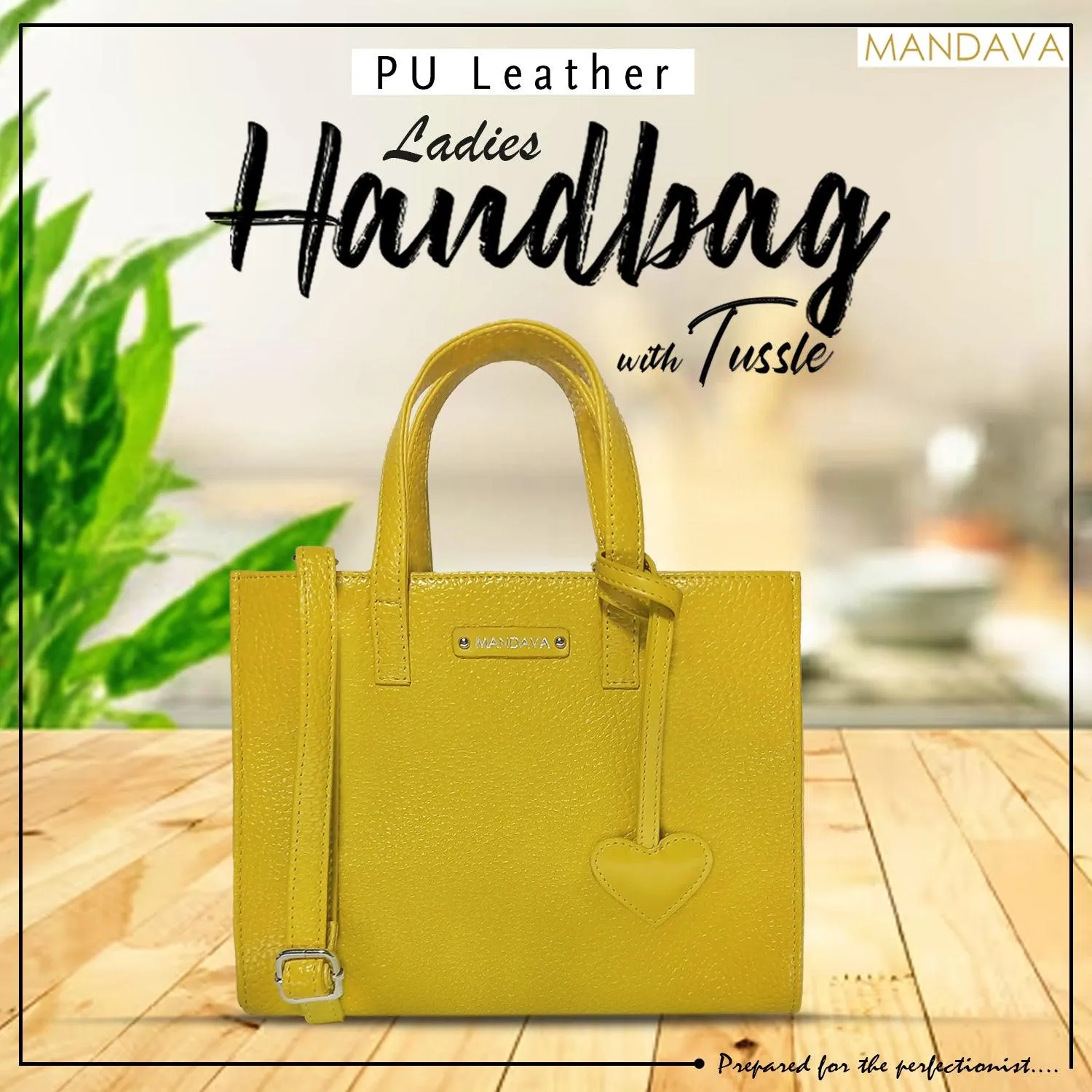 MANDAVA Women's/Ladies Top Handle PU Leather Handbag, Shoulder Bag with Tussle (Yellow)