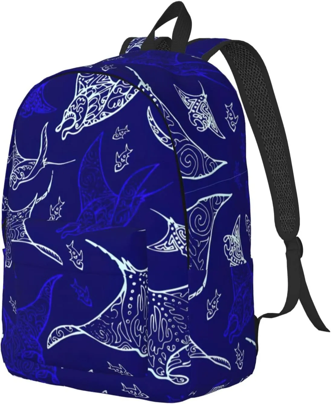 Manta Ray And Fish Print Canvas Backpack Women,Mens Travel Casual Daypack Bookbag For Laptop Work Travel Hiking