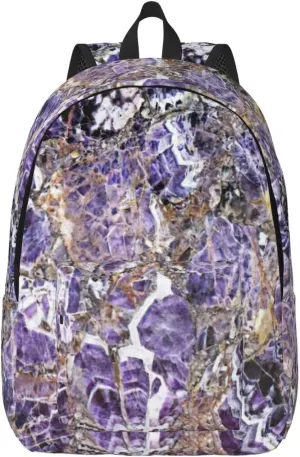 Marble Purple Print Canvas Backpack Women,Mens Travel Casual Daypack Bookbag For Laptop Work Travel Hiking