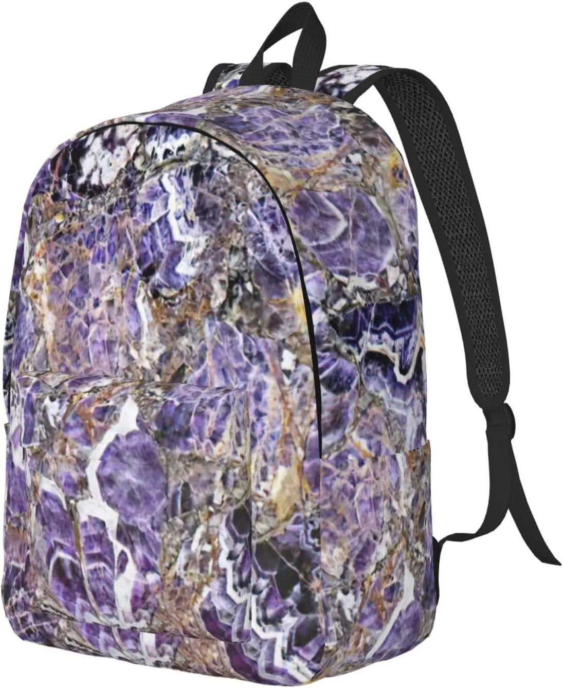 Marble Purple Print Canvas Backpack Women,Mens Travel Casual Daypack Bookbag For Laptop Work Travel Hiking