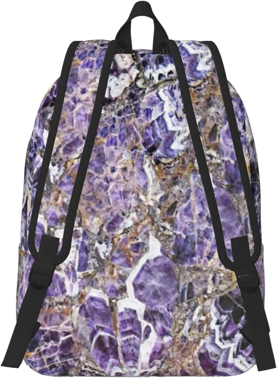 Marble Purple Print Canvas Backpack Women,Mens Travel Casual Daypack Bookbag For Laptop Work Travel Hiking
