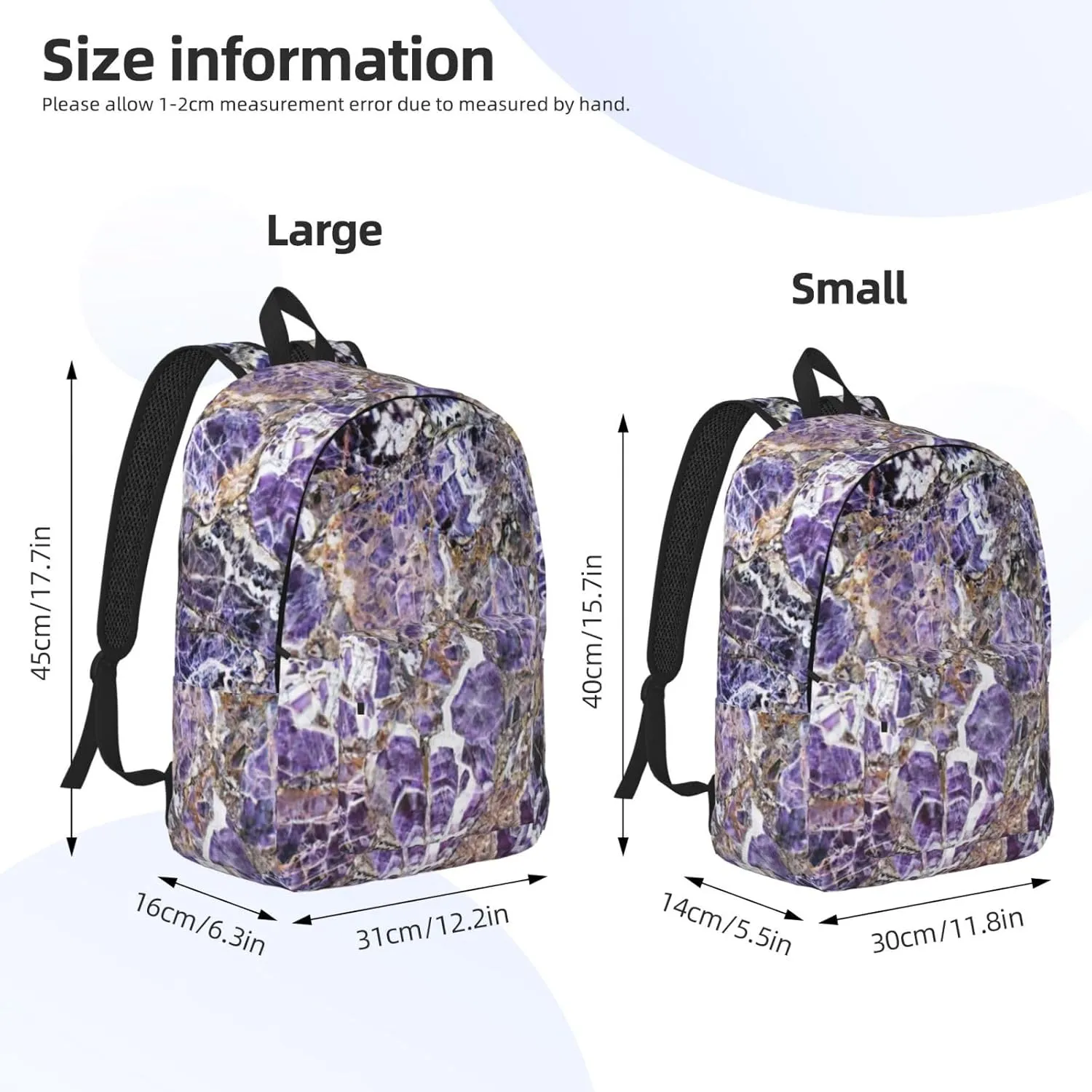 Marble Purple Print Canvas Backpack Women,Mens Travel Casual Daypack Bookbag For Laptop Work Travel Hiking