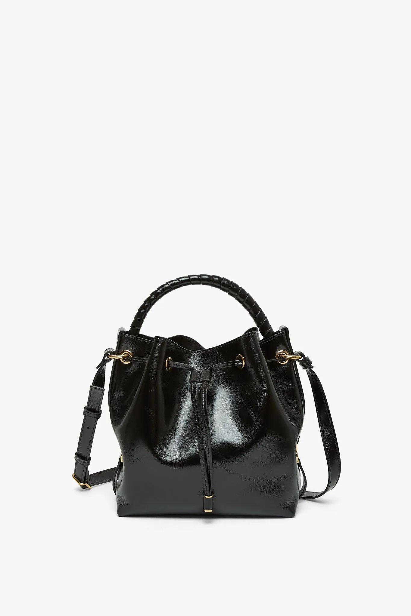 Marcie black leather bucket bag