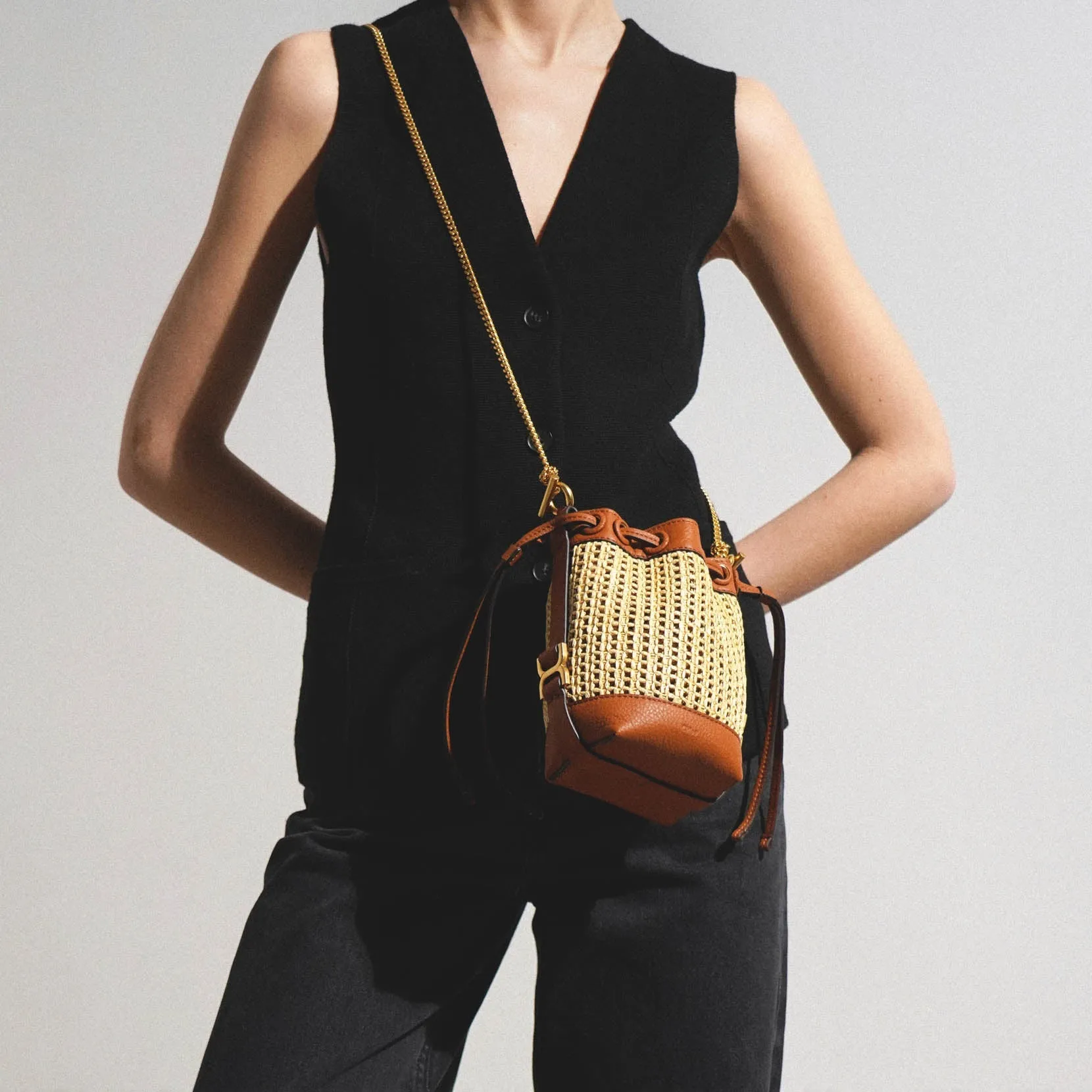 Marcie raffia bucket bag