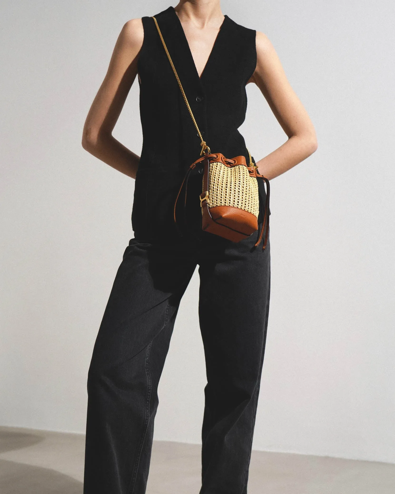 Marcie raffia bucket bag