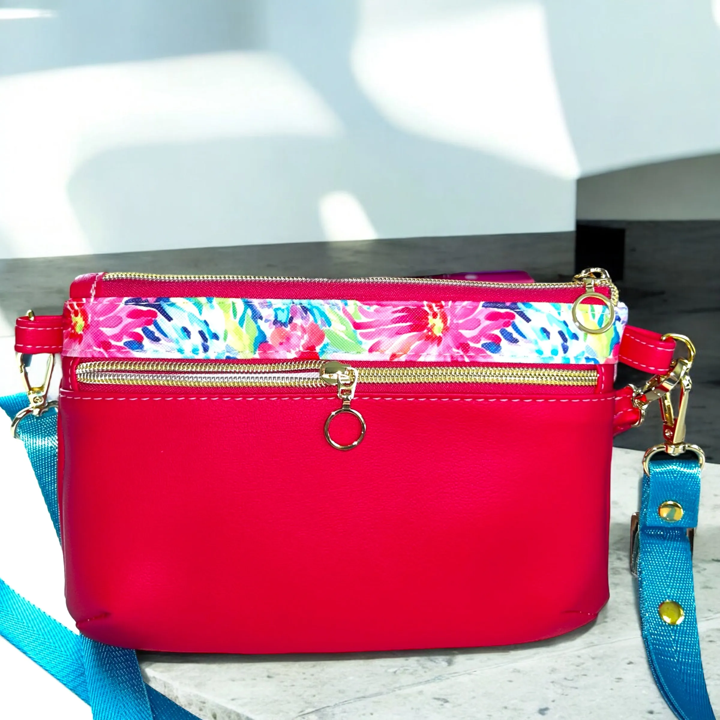Maroon Zinnia Wristlet and Crossbody Bag