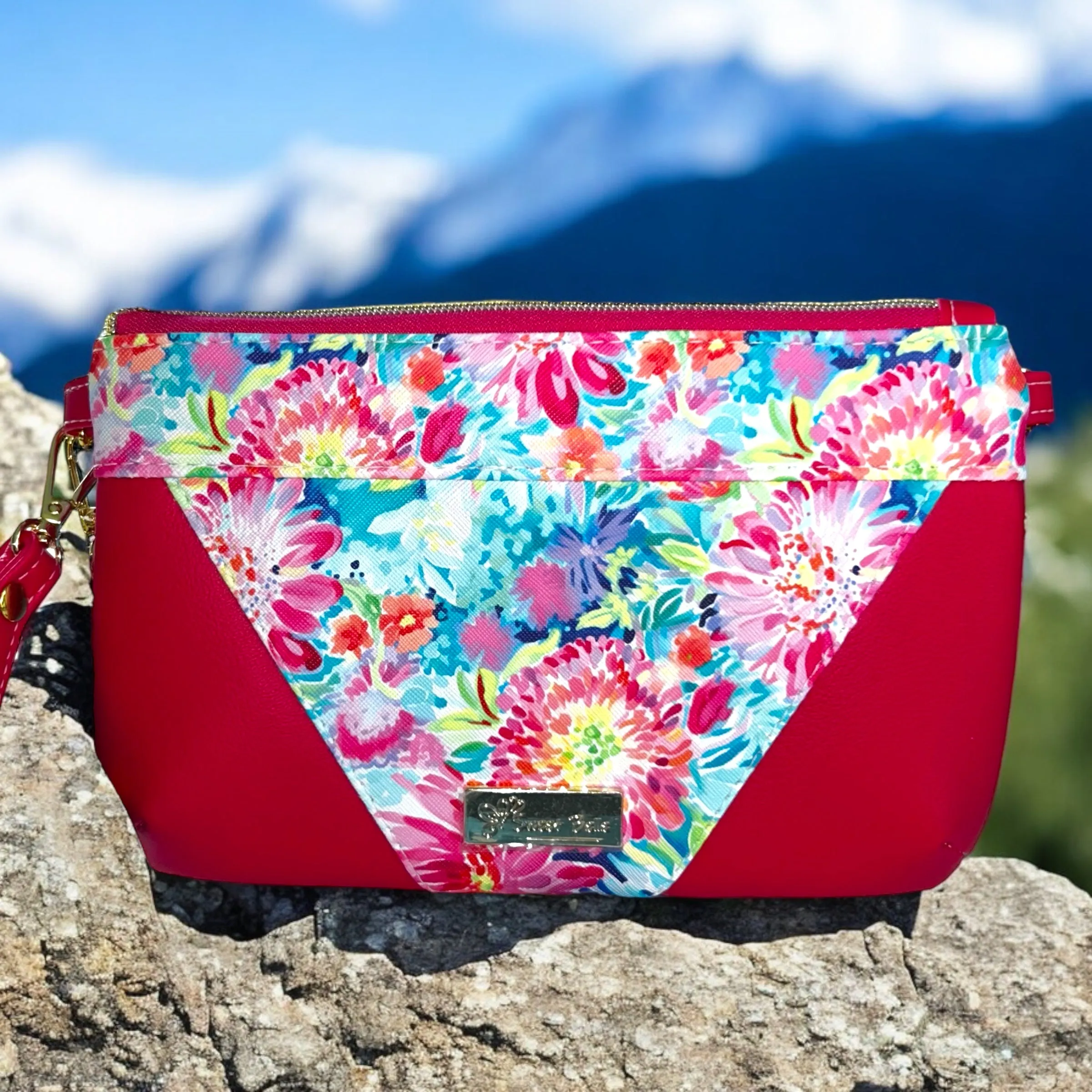 Maroon Zinnia Wristlet and Crossbody Bag