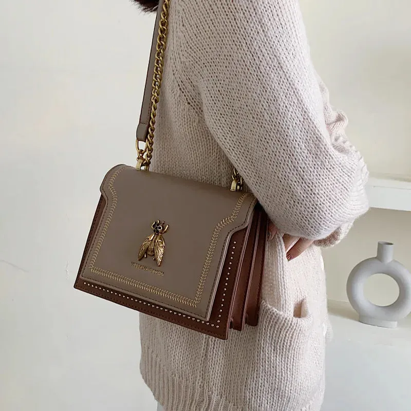 MAYTRENDS  -  Luxury Brand Women Handbag 2024 New Retro Bee Female Shoulder Bag Simple High Quality Leather Designer Crossbody Bags